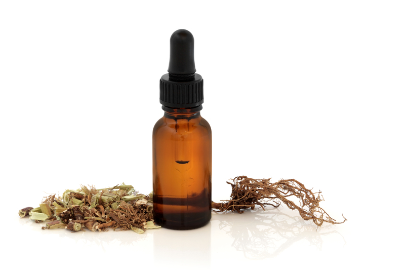Valerian Root and Tincture Bottle