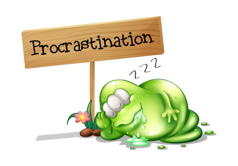 A green monster procrastinating beside a signboard