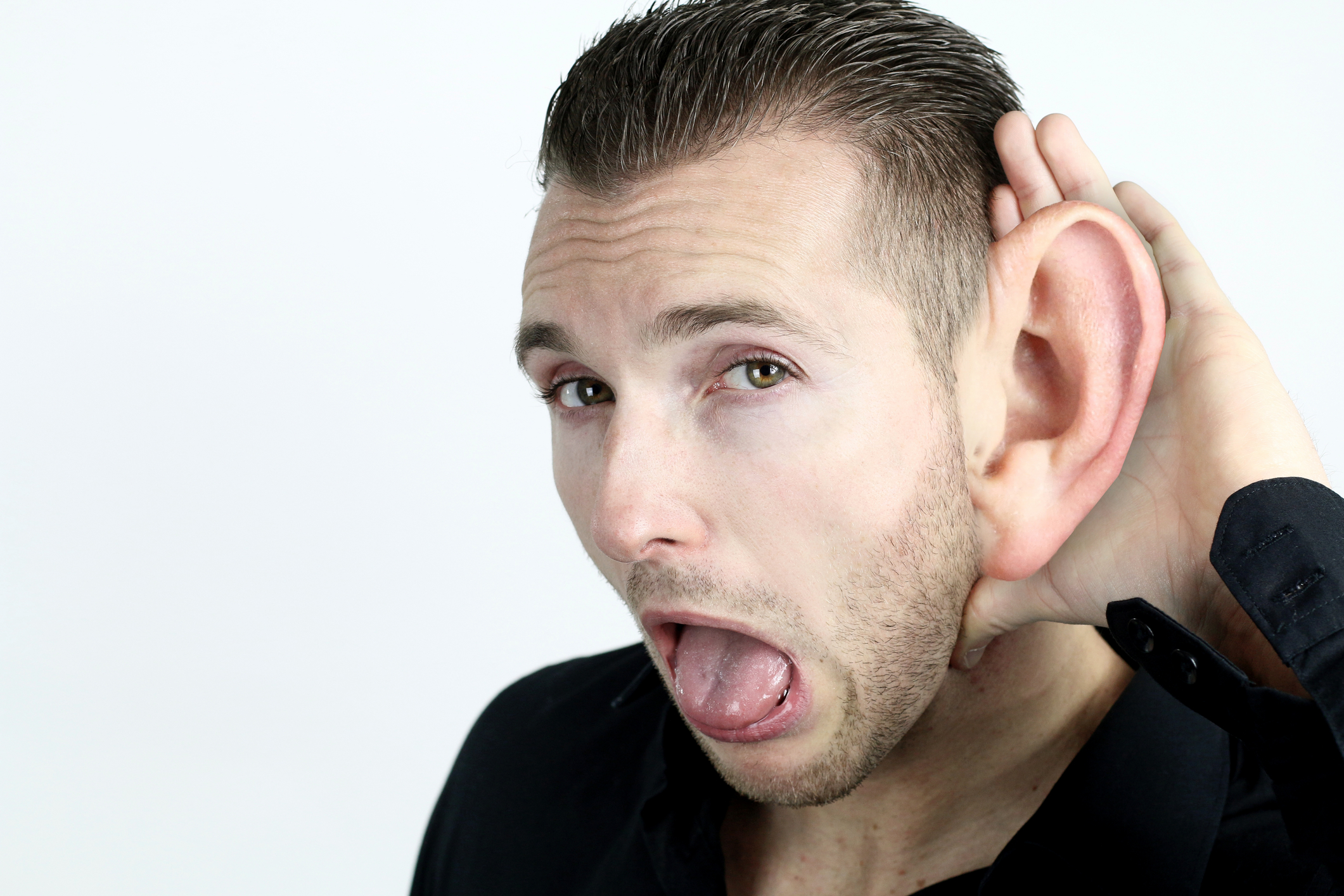 Deafness - young man with poor hearing