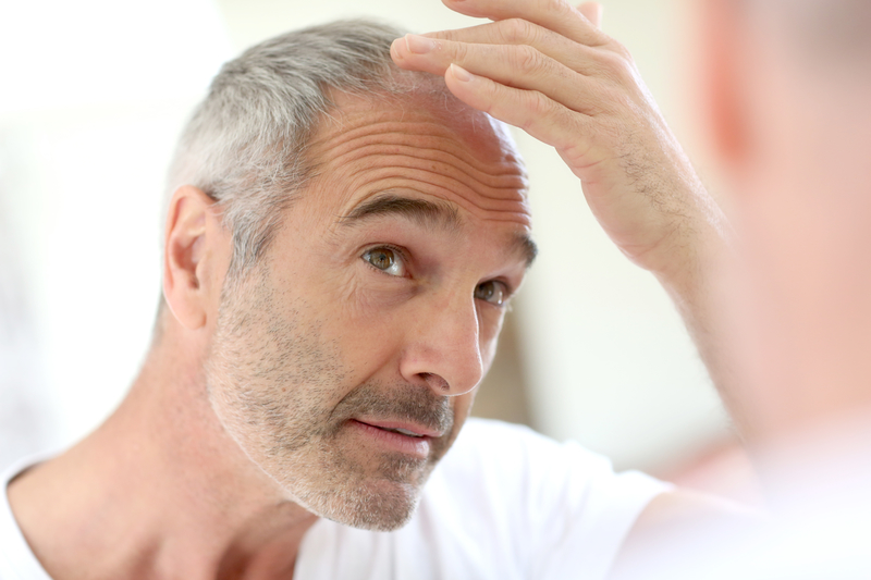 Mature man looking at hair loss