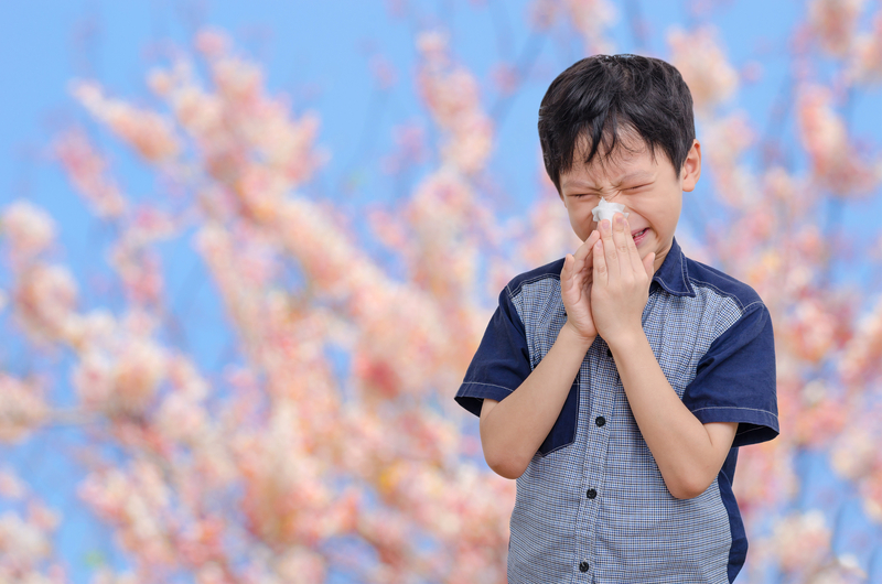 Boy has allergies from flower pollen